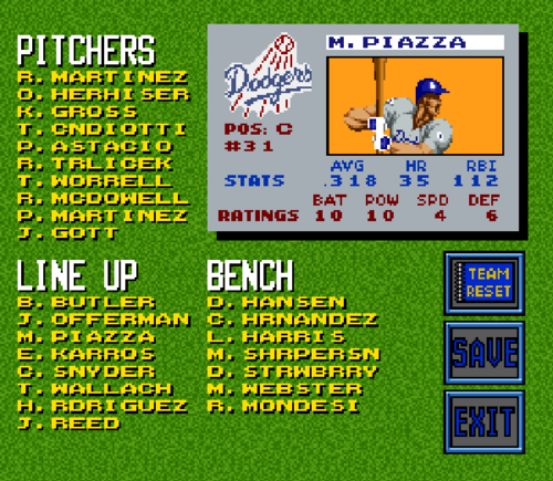 RBI Batting line-ups - TECMO BOWL VS R.B.I. BASEBALL