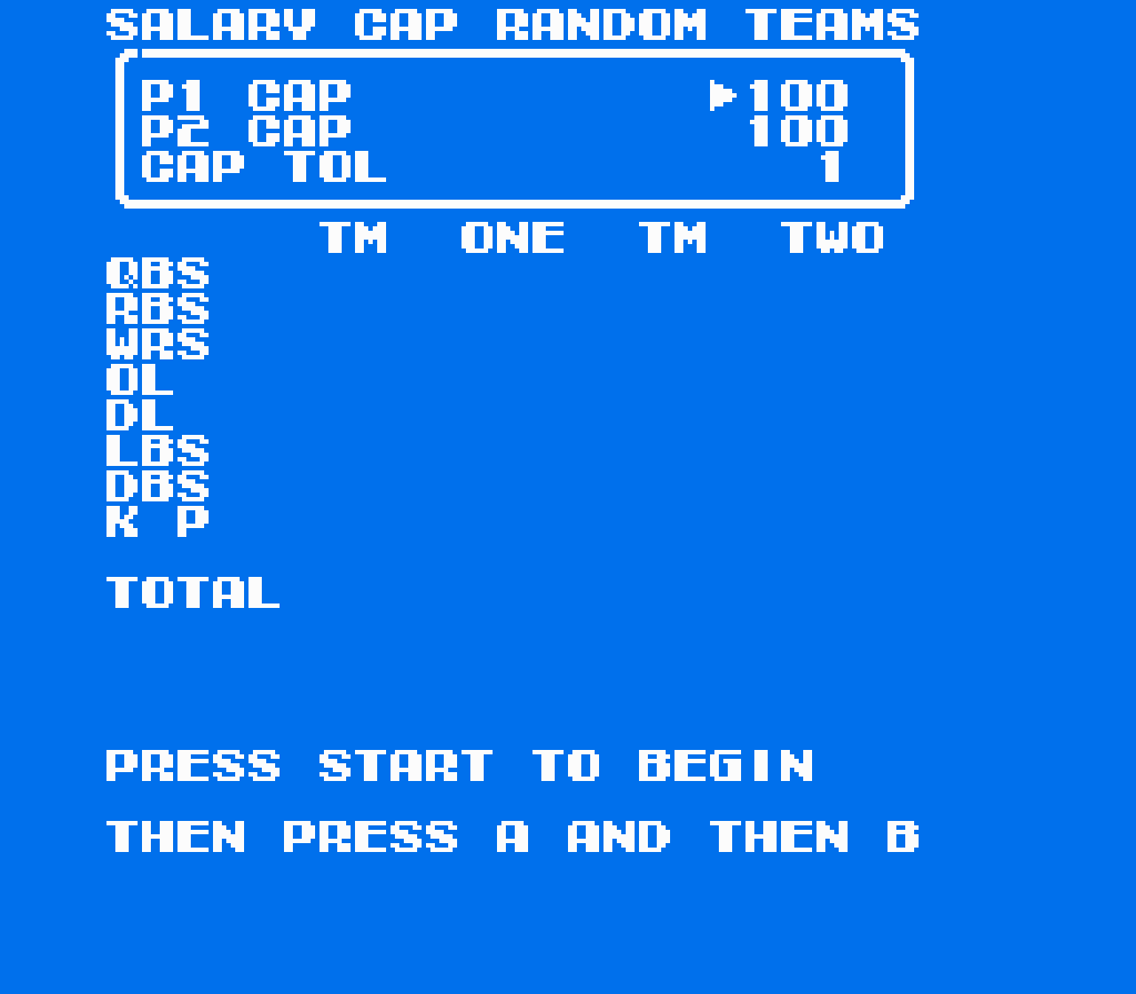 Tecmo Super Bowl Salary Cap Random Match