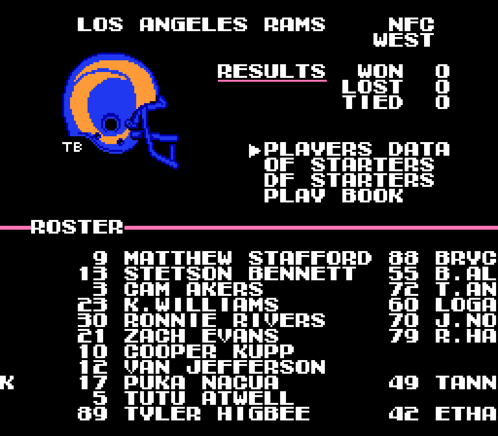 Tecmo Super Bowl 2024 - random play season (Rams) - Game 5: vs. Cardinals 